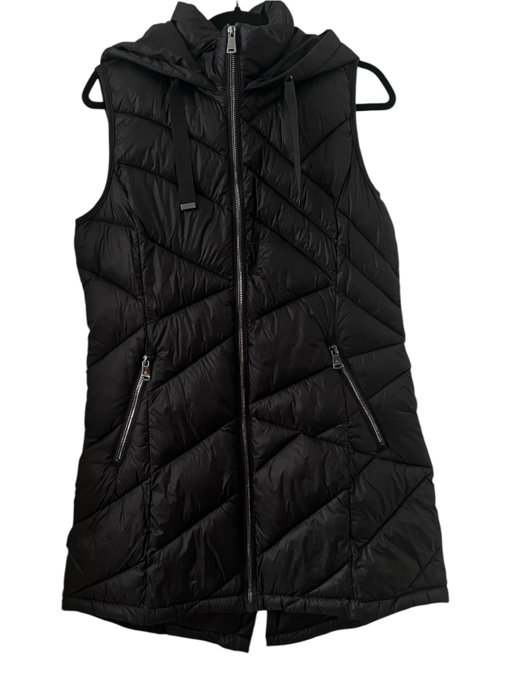 Bernardo Black Hooded Eco Plume Puffer Longline Vest Size S